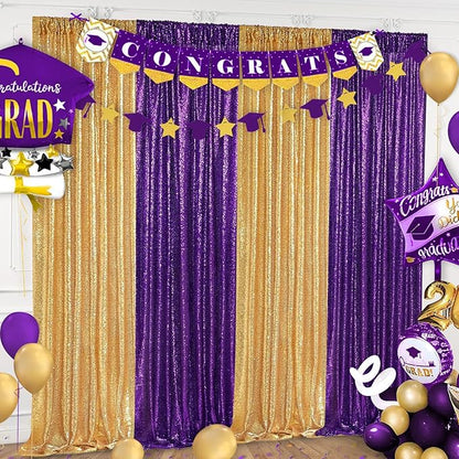 Purple Sequin Backdrop 2 Panels 2FTx8FT Glitter Halloween Party Backdrop Curtains Photo Background for Wedding Baby Shower Stage Decorations