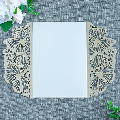20 PCS 5.12x7.2 Butterfly Quinceanera Invitation, Laser Cut Wedding Invitation Cards with Envelopes for XV Anos Bridal Shower Baby Shower Invite (Shinny Champagne)