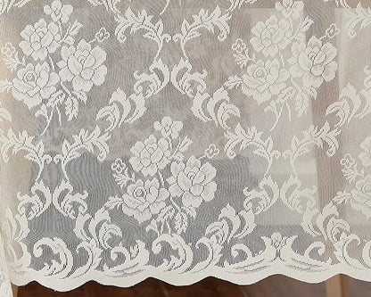 LinenZone Ivory Round Tablecloth for Rustic Vintage Decor. Sheer Lace Tablecloth Works Great As Wedding Table Cloth or Christmas Table Cover. (Mia 90 Round, Ivory)