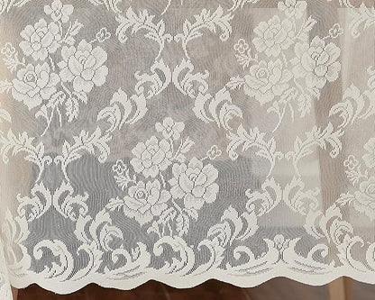 LinenZone Ivory Rectangle Tablecloth for Rustic Vintage Decor. Sheer Lace Works Great As Wedding, Thanksgiving or Christmas Tablecloth (Mia TC 60 x 144, Ivory)