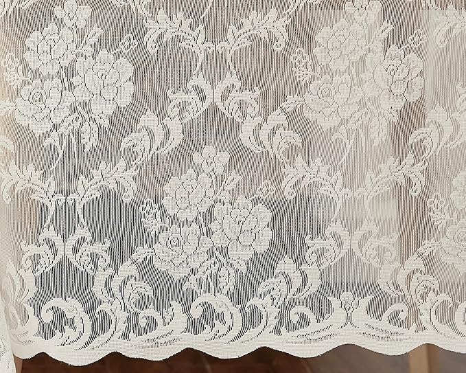 LinenZone Extra Large Ivory Round Tablecloth for Rustic Vintage Decor. Sheer Lace Table Cloth Works Great As Wedding Tablecloth or Thanksgiving Table Cover. (Mia 132 Round, Ivory)