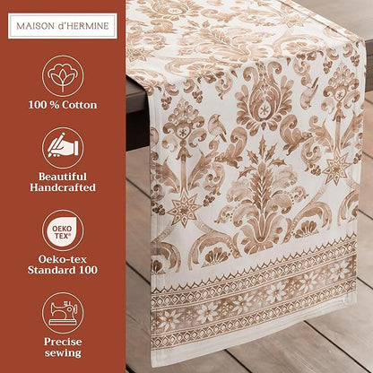 Maison d' Hermine Table Runner 100% Cotton Double Layer Table Runners 108 inches Long for Thanksgiving Christmas Decorations Home Kitchen Dining Party Wedding (Allure, 14.5" x 108")