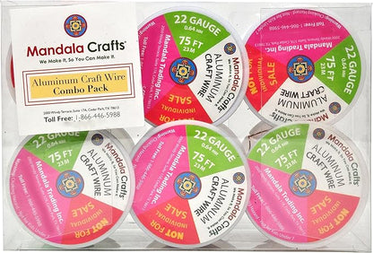 Mandala Crafts 22 Gauge Anodized Aluminum Craft Wire for Jewelry Making - 450 FT Colored Flexible Silver Black Wire - Bendable for Bonsai Armature Crafting Sculpting