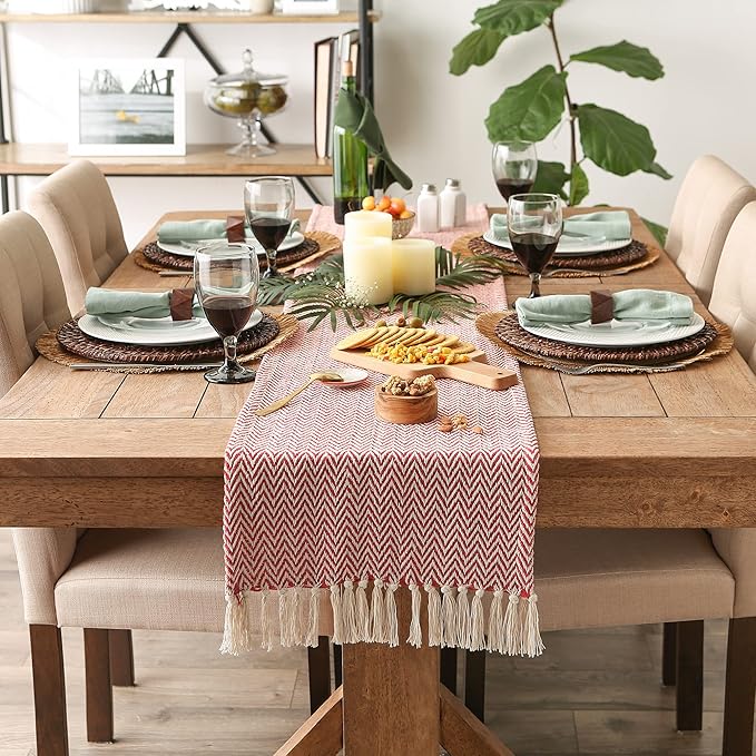 DII Woven Basic Tabletop Collection Chevron Table Runner, 15x72, Tango Red