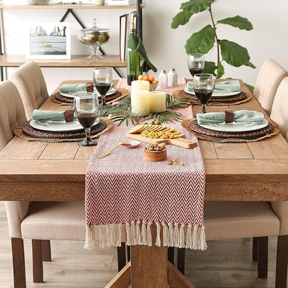 DII Woven Basic Tabletop Collection Chevron Table Runner, 15x72, Tango Red