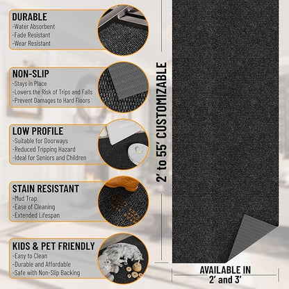 Ottomanson Commercial Scrape Rib Entry Mat – Heavy Duty Ribbed Floor Mat for High Traffic – Non Slip Rubber Back, Waterproof – Indoor Outdoor Use for Offices, Schools, Lobbies, 2' x 35', Black