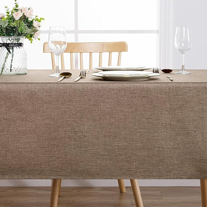 Hiasan Faux Linen Rectangle Tablecloth - Wrinkle and Stain Resistant Washable Table Cloth for Kitchen Dining Room Holiday Table Cover for Party Dinner, Khaki, 54 x 108 Inch