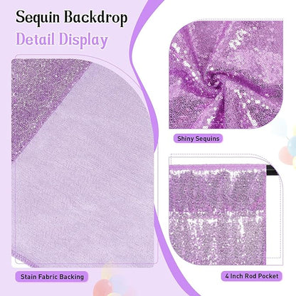 SquarePie Sequin Backdrop Curtain Not See Through Thick Glitter Background for Party 7FT x 7FT Lavender