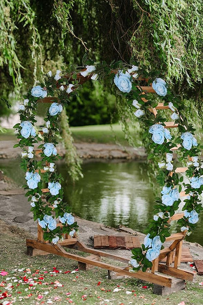 U'Artlines 3 Pack Artificial Blue Rose Vines Floral Garlands Total 19.5 Ft Fake Vine Silk Flower Garland for Indoor Outdoor Home Wedding Arch Garden Wall Decoration