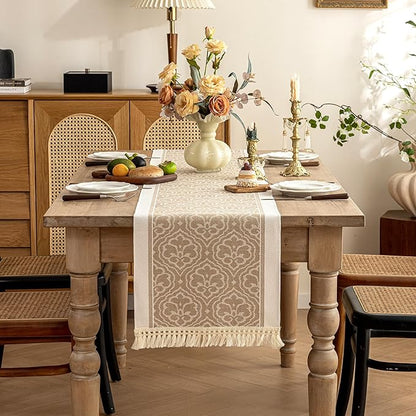 Table Runner 48 Inches Long,Waterproof Boho Table Runner with Tassel Fringe,Table Runners for Party Coffee Table