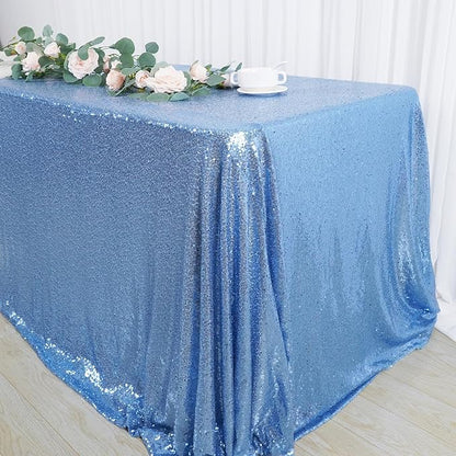 SquarePie Sequin Tablecloth 60 x 102 Inch Baby Blue Sparkly Table Linen for Wedding Party