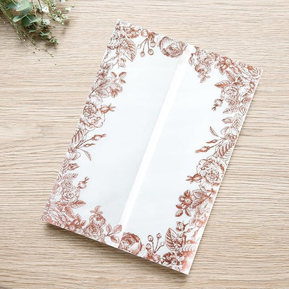 PONATIA 50 PCS Vellum Jackets for 5x7 Wedding Invitation Cards- 135gsm Floral Printed Vellum Sleeves, Invitation Cards Wraps (Rose Gold Foil)