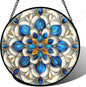 Stained Glass Window Hanging - Blue and White Abstract Flowers Suncatcher for Door Terrace Garden Home Decor, Gold Sun Catcher Birthday Gifts for Lovers Women Men Dad Mom Nana 7.8 in