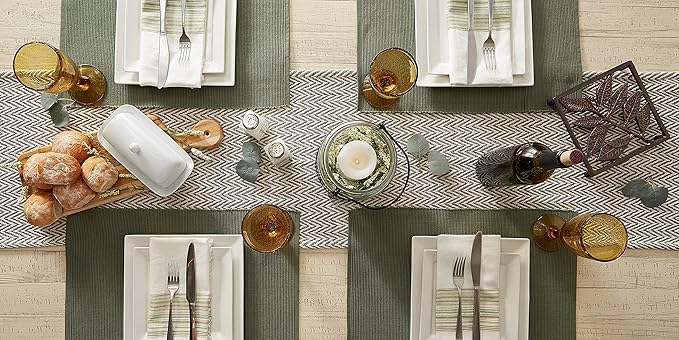 DII Woven Basic Tabletop Collection, Chevron Table Runner, 15x108, Gray