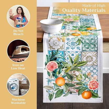 Maison d' Hermine Table Runner 100% Cotton Double Layer Table Runners 108 inches Long Decorative for Home Kitchen Dining Party Baby Shower Wedding Bridal Shower Spring Summer (Agrume, 14.50" x 108")