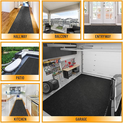 Ottomanson 2'7" x 7' Hallway Runner with Scraper Pile - Extra Durable Non-Slip Rug Mat for Indoor & Outdoor Use - Ideal for Kitchen, Entryway & Garage - High-Traffic Carpet, Black