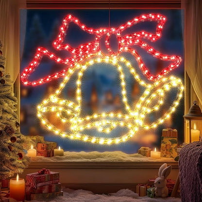 Christmas 33'' Large Bell Lights Decoration - 297LED Outdoor Waterproof Christmas Lights Large Bell Decoration with Timer for Outdoor Home Party Wall Hanging Light