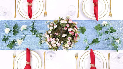 Glitter Sequin Table Runners 10 Pieces 12x108 Inchs Baby Blue Elegant Wedding Sparkly Table Runner Birthday Bachelorette Celebration Decorations Supplies