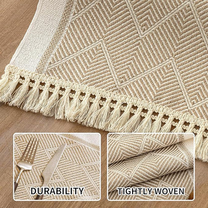 Placemats Set of 4,Waterproof Placemat with Tassel Fringe,Boho Placemats for Coffee Table Western Restaurant
