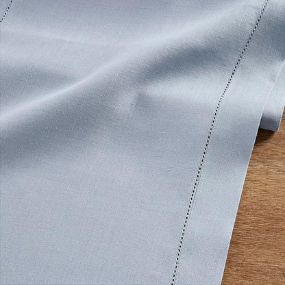 Solino Home Linen Dusty Blue Table Runner 60 Inches - Classic Hemstitch, 100% Pure Linen Coffee Table Runner 14 x 60 Inch Ideal for Dresser Tables - Fall, Autumn, Halloween, Thanksgiving