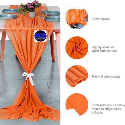 MDS 2 Pack 10ft Chiffon Table Runner 29 x 120 Inches Sheer Wedding Runner Romantic Rustic Table Runner for Wedding Decorations, Birthday Parties, Bridal Shower Party Arch Decor - Orange