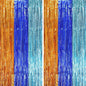 2 Pack Blue Orange Foil Fringe Backdrop Curtains, Tinsel Streamers Party Decorations, Fringe Backdrop, Door Shimmer for Birthday Party