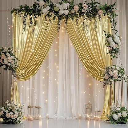 Outpain Thick 20 ft x 10 ft Gold Sequin Backdrop Curtain for Parties, Wrinkle Free Glitter Photo Backdrop Drapes 4 Panels 5x10ft Gold Back Drop Cloth for Wedding Christmas Photography Background