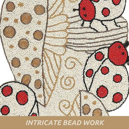 Beaded Table Runner Decorative Glitz Table Runner - 13x36” Handcrafted Runner for Winter Holiday, Kitchen, Dining Table, Spring Décor, Dining Table, Coffee Table or Entryway (Red Ivory) - CLEENTABLE