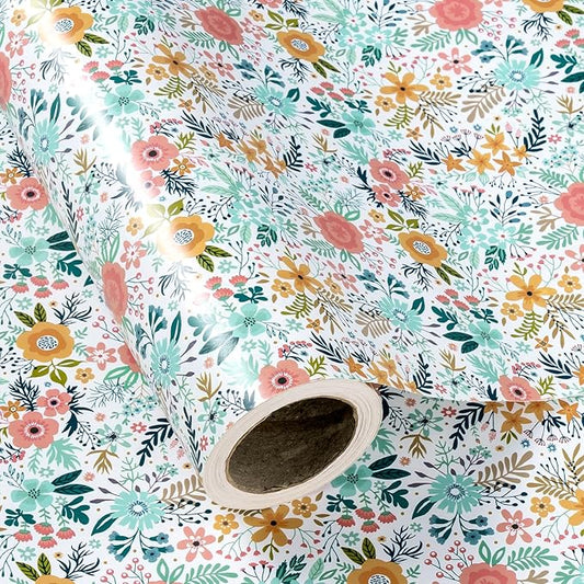 WRAPAHOLIC 30 Inch Jumbo Floral Wrapping Paper - 30 Inch x 33 Feet - Spring Summer Garden Flower Design Perfect for Wedding, Bridal Shower, Birthday, Baby Shower