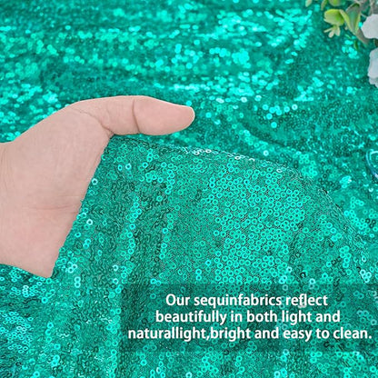 QueenDream Lake Green Party Decorations Sequin Tablecloth: Glitter Overlay 90x90 Inch Table Drapes for Banquet Wedding Theme Mermaid Party Planners