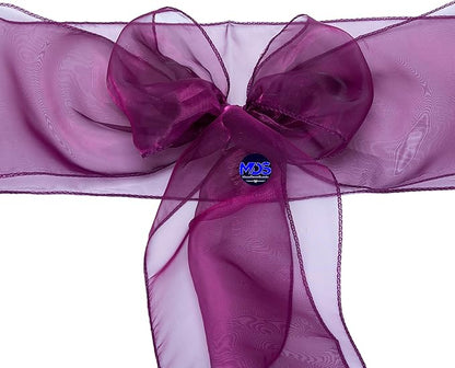 MDS Pack of 150 PCS Organza Chair Sashes Wider Dining Chair Bows Ribbon Tie Back for Wedding Party Birthday Bridal Shower Reception Event Banquet Home Chair Cover Decoration - Eggplant
