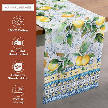 Maison d' Hermine Table Runner 100% Cotton Single Layer Table Runners 108 inches Long Decorative for Home Kitchen Dining Party Baby Shower Wedding Bridal Shower Spring Summer (Citrus, 14.50" x 108")
