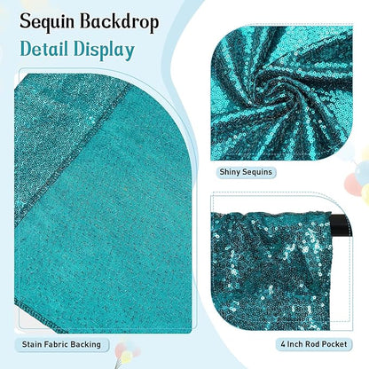 SquarePie Sequin Backdrop Curtain Not See Through Thick Glitter Background for Party 7FT x 7FT Teal