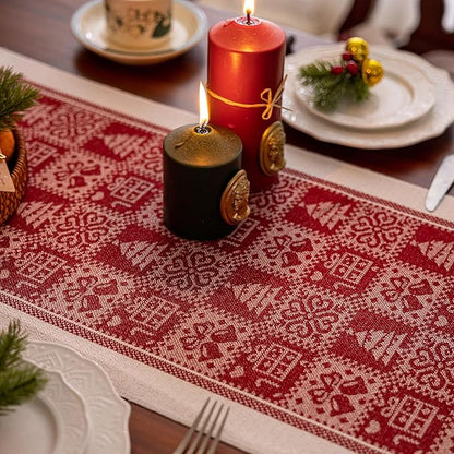 Table Runners 95 Inches,Christmas Tree Table Runner with Tassel Fringe,Gift Table Runner for Party，Coffee Table, Festival
