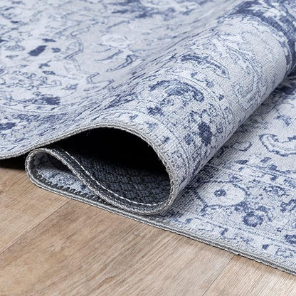Bloom Rugs Washable Non-Slip 4' x 6' Rug - Gray/Blue Traditional Medallion Area Rug for Living Room, Bedroom, Dining Room, and Kitchen - Exact Size: 4' x 6'