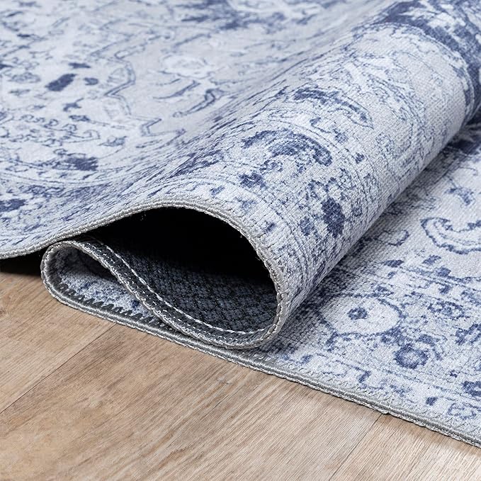 Bloom Rugs Washable Non-Slip 8' x 10' Rug - Gray/Blue Traditional Medallion Area Rug for Living Room, Bedroom, Dining Room, and Kitchen - Exact Size: 8' x 10'