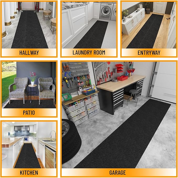 Ottomanson Commercial Scrape Rib Entry Mat – Heavy Duty Ribbed Floor Mat for High Traffic – Non Slip Rubber Back, Waterproof – Indoor Outdoor Use for Offices, Schools, Lobbies, 2' x 45', Black