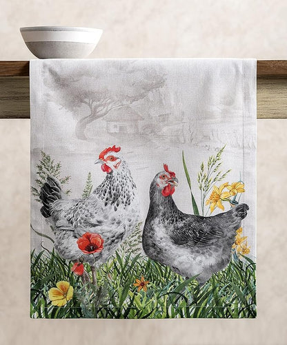 Maison d' Hermine Table Runner 100% Cotton Single Layer Table Runners 108 inches Long Decorative for Home Kitchen Dining Party Wedding Bridal Shower Spring Summer (Basse Cour, 14.50" x 108")