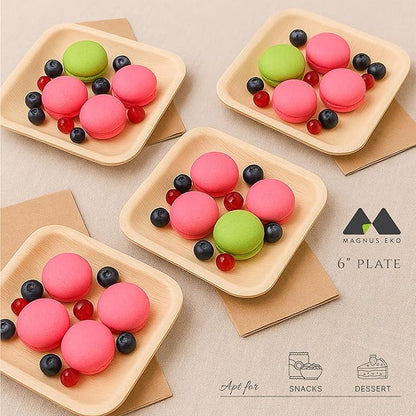 magnus EKO | 6 Inch Square Plates 200 Pcs | Disposable Plates For Party | Eco Friendly, Compostable and Biodegradable serving plates for Catering, Weddings and Parties