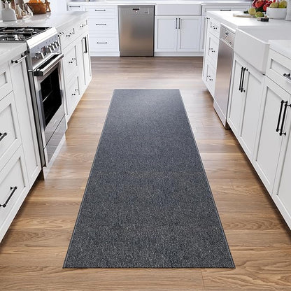 Ottomanson 2'7" x 30' Ultra-Thin Hallway Runner Rug - Durable Non-Slip Carpet for High-Traffic Areas - Fits Under Doors for Seamless Entry - Ideal for Kitchen, Entryway, Bedroom & Living Room, Black