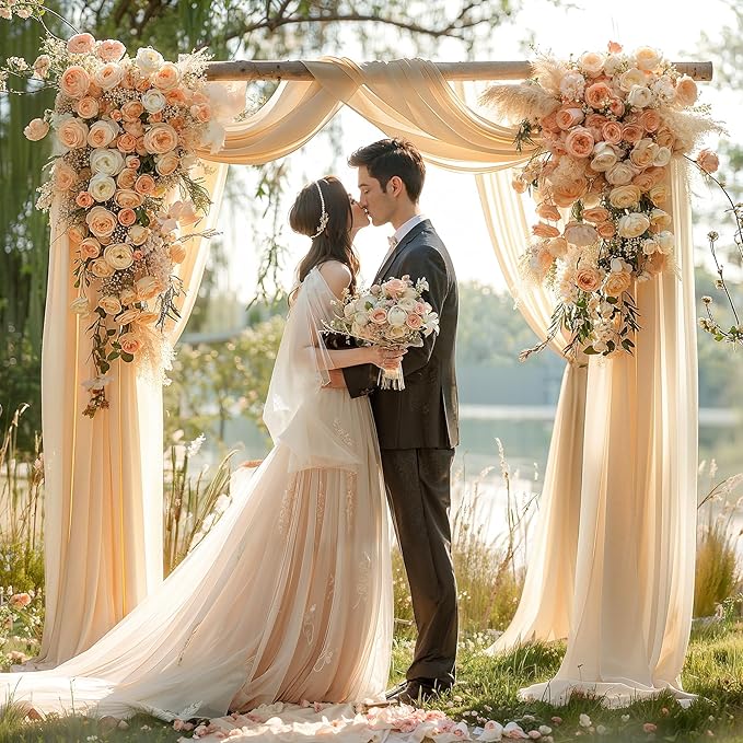 Champagne Wedding Arch Draping Fabric 2 Panels 30'' x 20FT Champagne Drapes Sheer Fabric Backdrop Arch Draping Fabrics for Wedding Ceremony Birthday Party Bridal Shower Decoration