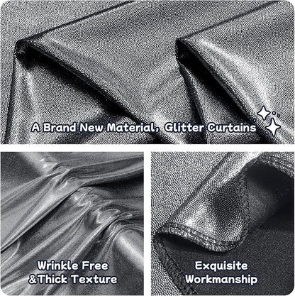 30ftx10ft Black Silver Glitter Sequin Backdrop Curtain for Parties, Wrinkle Free Sparking Backdrop Drapes, 6 Panels 5x10ft Shimmer Photo Back Drop Cloth for Wedding Birthday Photography