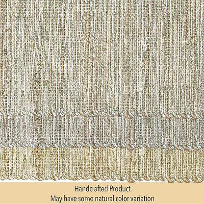 Chardin home Natural Jute Table Runner 13x36 Inch – Vintage Boho Rustic Table Decor – Handwoven Table Runner in Natural Jute and Sage Green-White – Farmhouse Dining or Console Table Accent