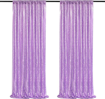 Sequin Backdrop Curtains Panels for Parties - Glitter Photo Backdrop Drapes 2 Panels 3x8FT Light Purple Curtain for Wedding Birthday Wall Decor