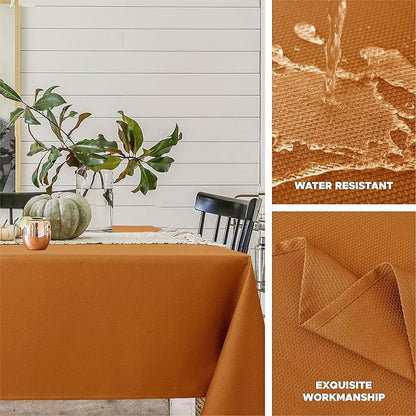 Biscaynebay Fall Tablecloth Textured Fabric Square Tablecloths 70x70 Inch, Bronze Thanksgiving Autumn Harvest Water Resistant Fabric Tablecloths for Kitchen, Dining, Wedding, Parties Machine Washable