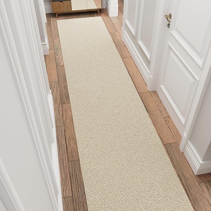 Ottomanson 3' x 20' Shaggy Runner Rug - Plush & Cozy Non-Slip Carpet for Bedroom, Living Room, Bathroom & Entryway - Durable & High-Traffic Friendly for Hallways & Dorms, Cream