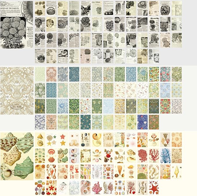 9 Sets 450 Sheets Washi Stickers for Journaling, Plants Fruit Flowers Butterfly Shell Boho Stickers Vintage Aesthetic Scrapbook Sticker for Bullet Journal Art Diary Card Craft Gifts Planner Notebook