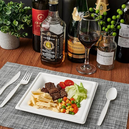 ECOLipak 120 Pack Compostable Paper Plates, 10 inch and 8 inch Heavy Duty Eco friendly Sugarcane Biodegradable Disposable Square Plates for Party Dinner Birthday