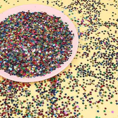 STEFORD 150g Rainbow Star Confetti, 6mm Multicolor Star Glitter Metallic Sequin Sprinkle Stars Rainbow Glitter Confetti for Birthday Party Wedding Halloween Christmas DIY Decorations