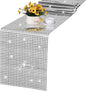 Durony Disco Table Runner 11 x 108 Inch - Mirror Silver Glitter Foil With Sparkle Sequin for Bachelorette, 70s, Cowgirl Party Decorations